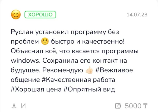 Скриншот реального отзыва клиента Инна о разработке сайта веб-студией RC-WEB.KZ на платформе Naimi.kz — оценка 5.0 из 5