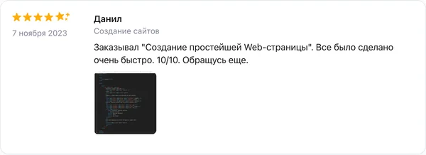 Скриншот реального отзыва клиента Данил о разработке сайта веб-студией RC-WEB.KZ на платформе Profi.kz — оценка 5.0 из 5